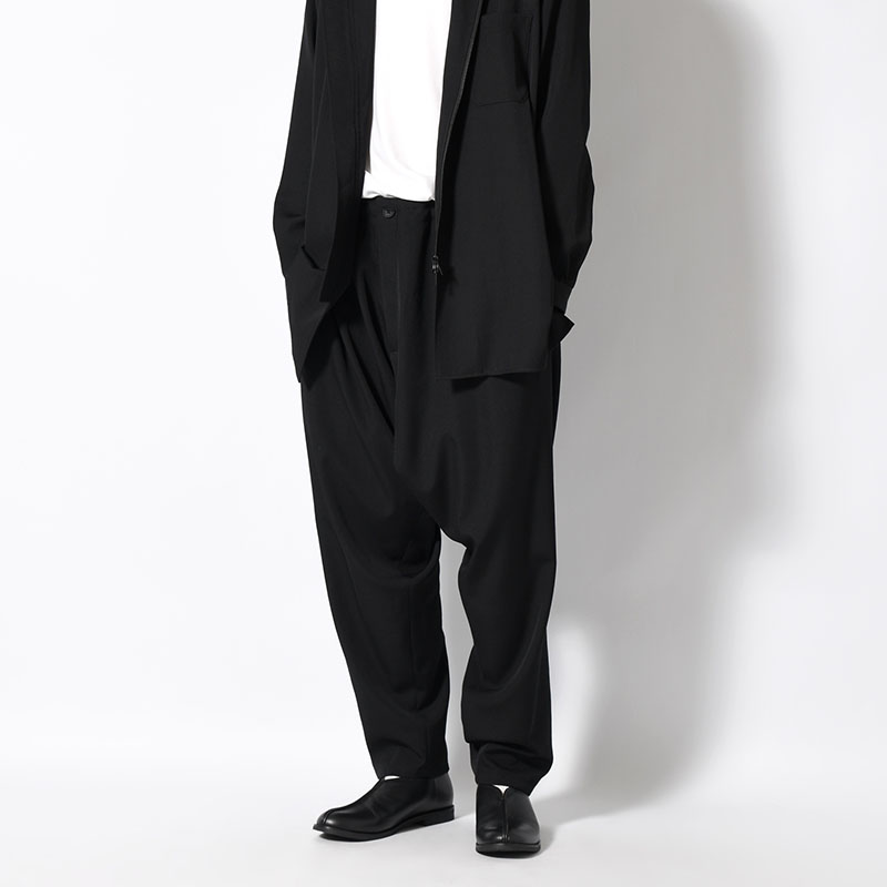 WOOL GABARDINE THIN SAROUEL PANTS -BLACK-