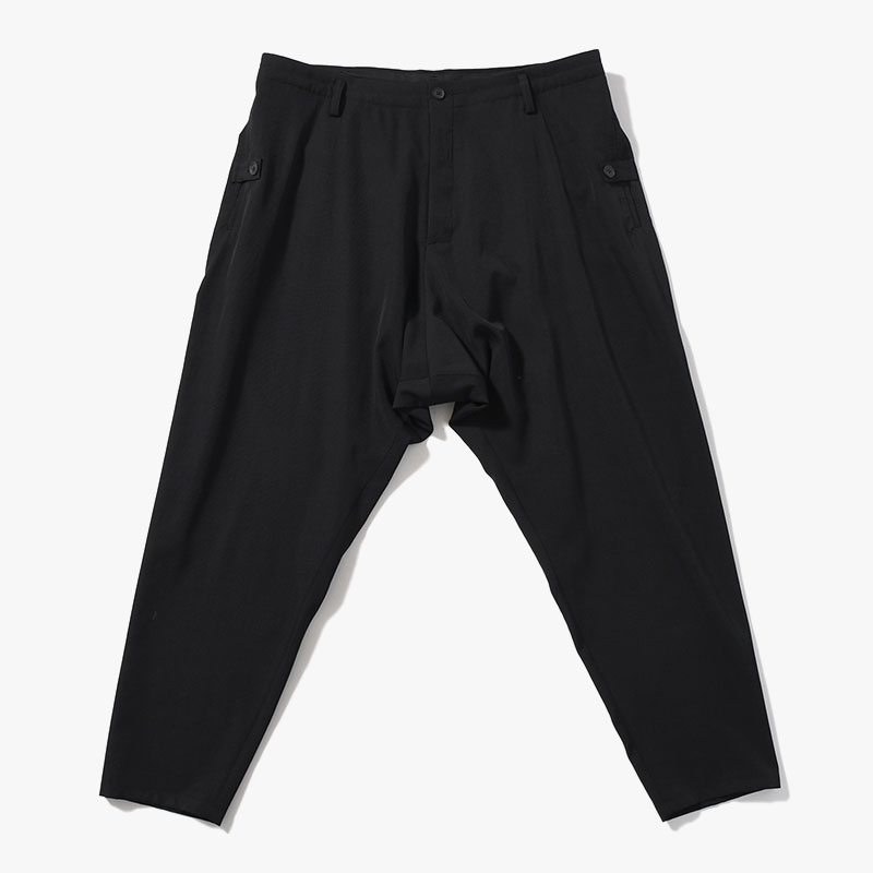 WOOL GABARDINE THIN SAROUEL PANTS -BLACK-