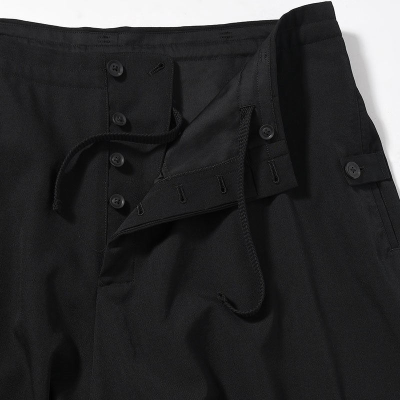 WOOL GABARDINE THIN SAROUEL PANTS -BLACK-