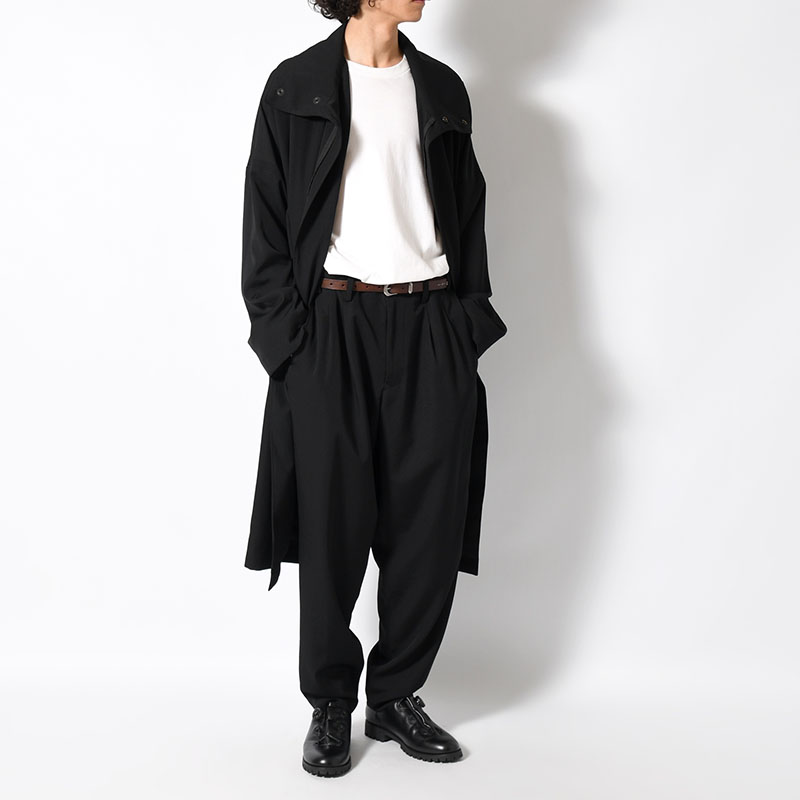 WOOL GABARDINE 2TUCKS PANTS -BLACK-