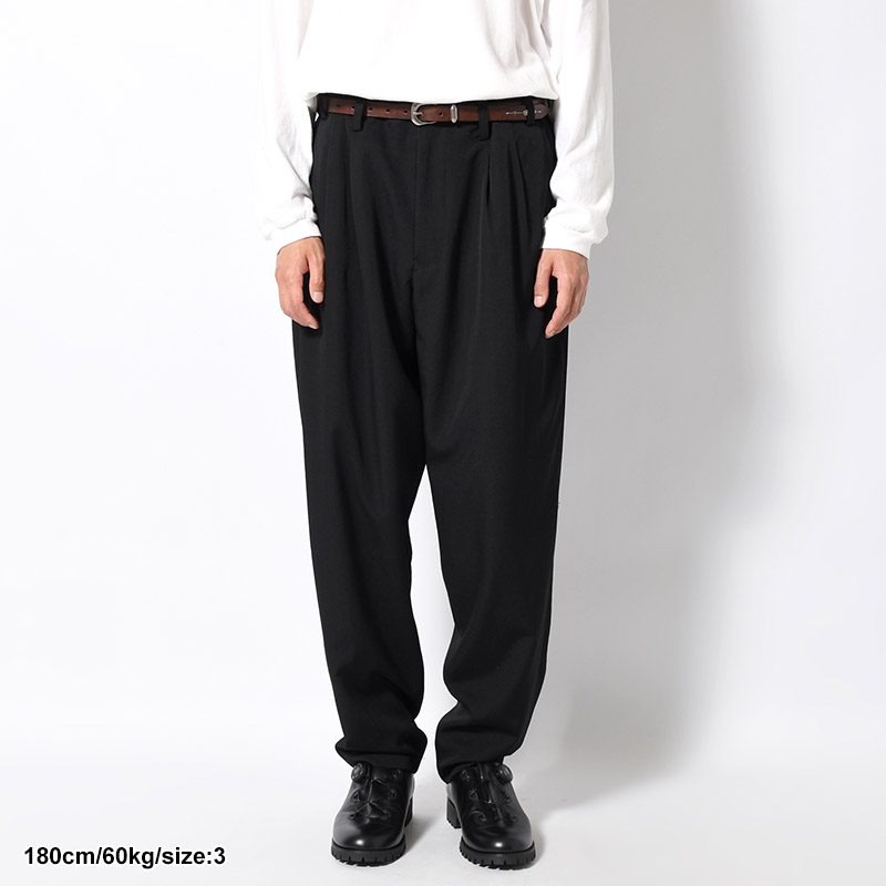 WOOL GABARDINE 2TUCKS PANTS -BLACK-