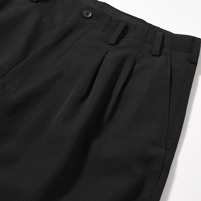 WOOL GABARDINE 2TUCKS PANTS -BLACK-