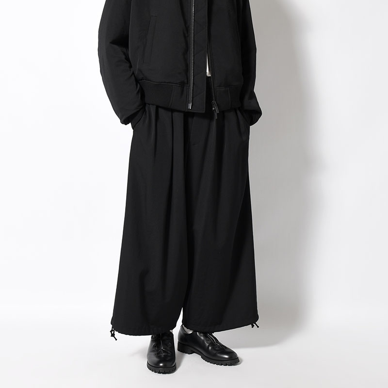 WOOL GABARDINE THIN BALLOON PANTS -BLACK-