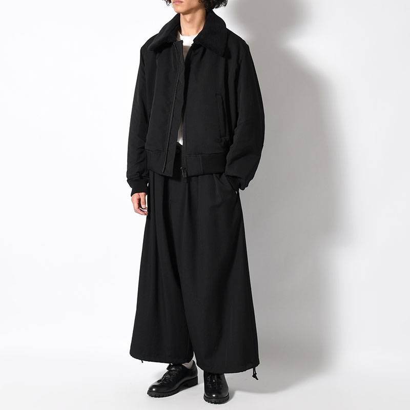 WOOL GABARDINE THIN BALLOON PANTS -BLACK-