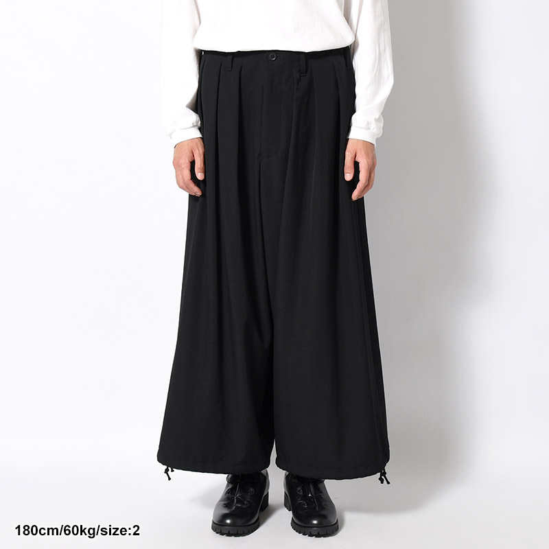 WOOL GABARDINE THIN BALLOON PANTS -BLACK-