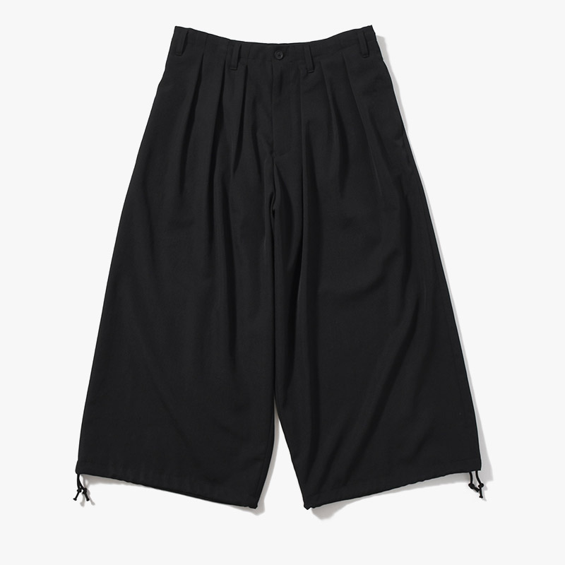 WOOL GABARDINE THIN BALLOON PANTS -BLACK-