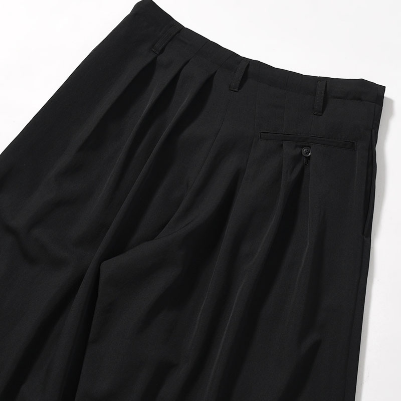 WOOL GABARDINE THIN BALLOON PANTS -BLACK-
