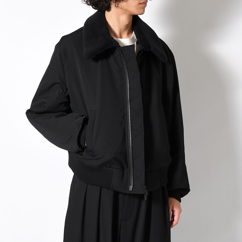 WOOL GABARDINE FLIGHT JACKET -BLACK-