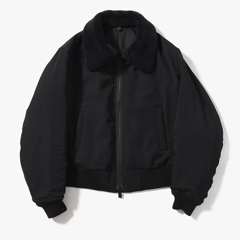 WOOL GABARDINE FLIGHT JACKET -BLACK-