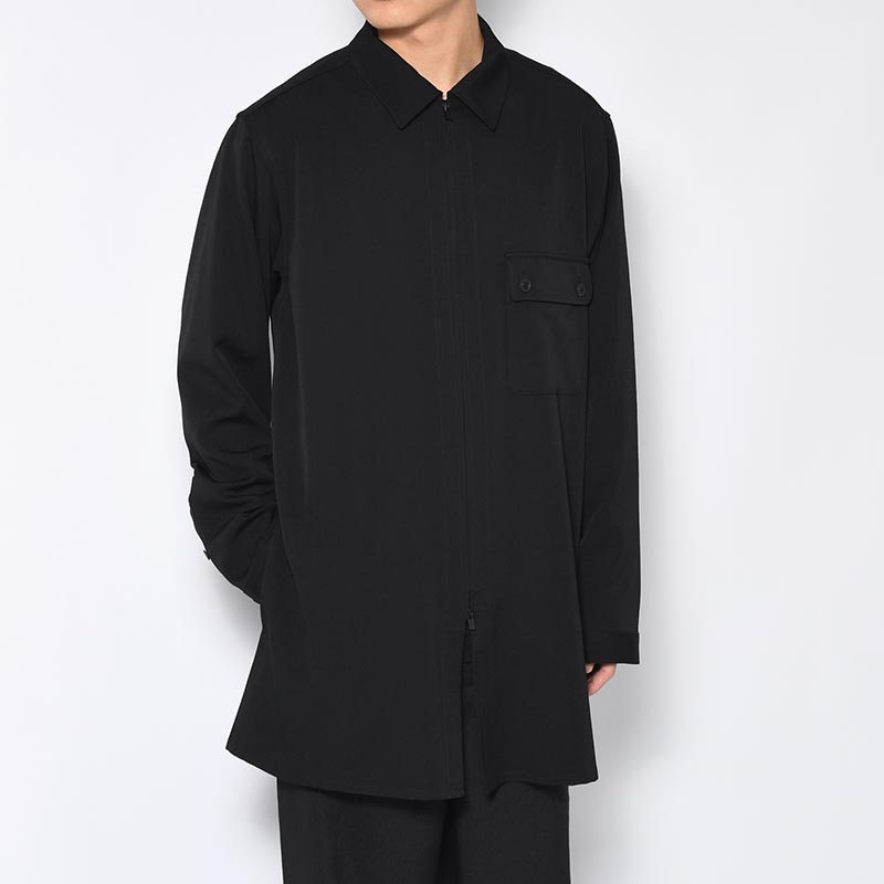 WOOL GABARDINE FRONT ZIP BLOUSE -BLACK-