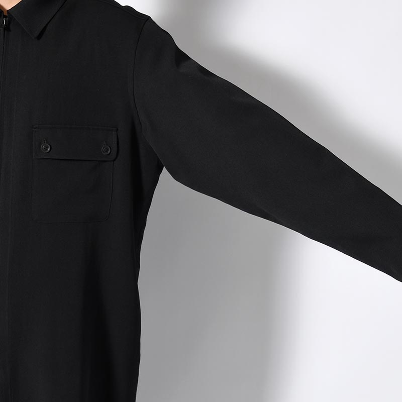 WOOL GABARDINE FRONT ZIP BLOUSE -BLACK-