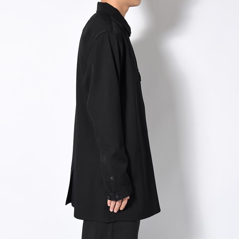 WOOL GABARDINE FRONT ZIP BLOUSE -BLACK-