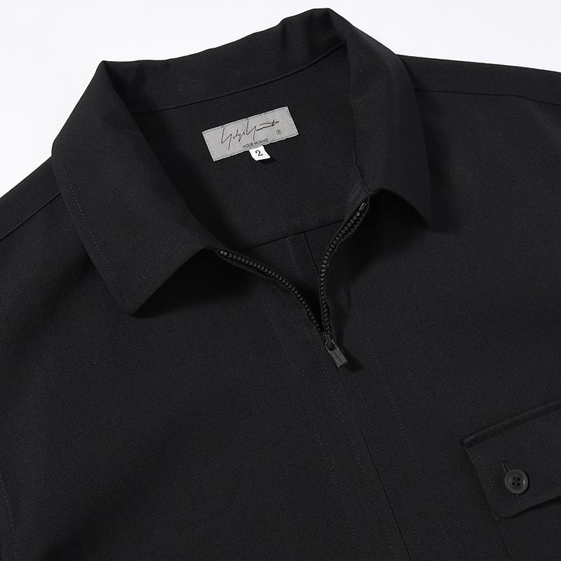 WOOL GABARDINE FRONT ZIP BLOUSE -BLACK-