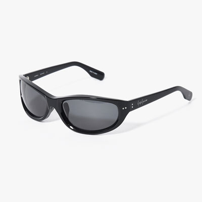 BLACK ACETATE CURVE SUNGLASSES -GREY-