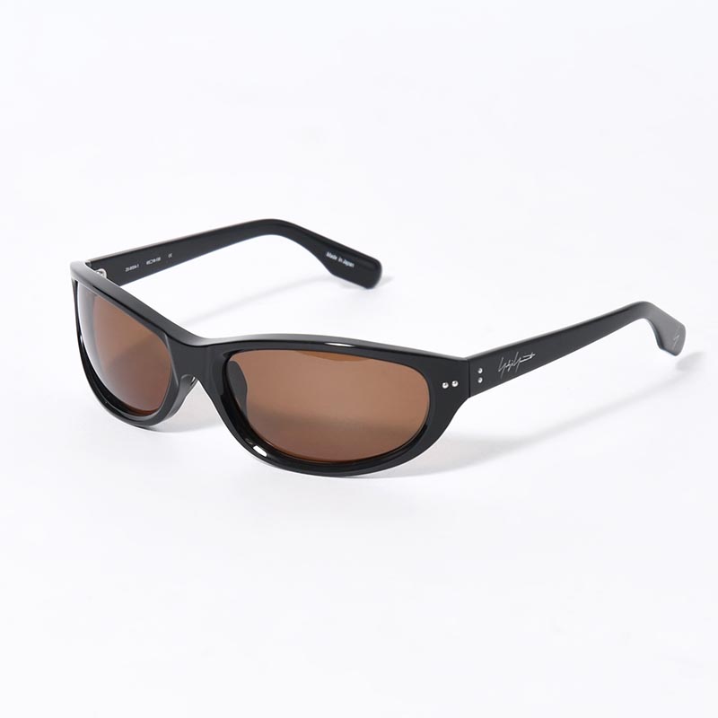 BLACK ACETATE CURVE SUNGLASSES -BROWN-