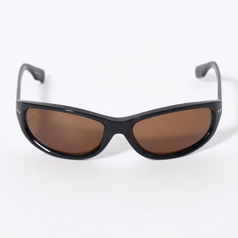 BLACK ACETATE CURVE SUNGLASSES -BROWN-