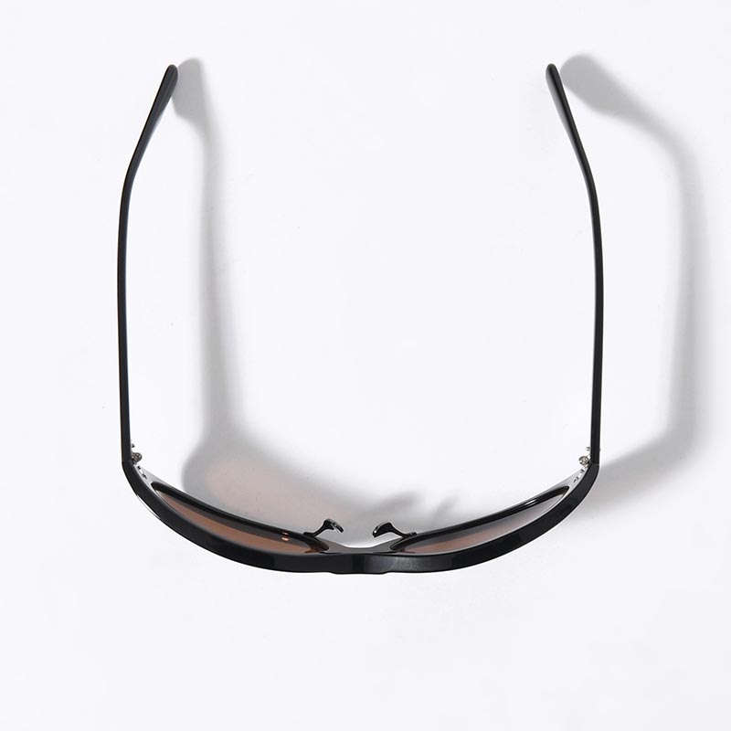 BLACK ACETATE CURVE SUNGLASSES -BROWN-