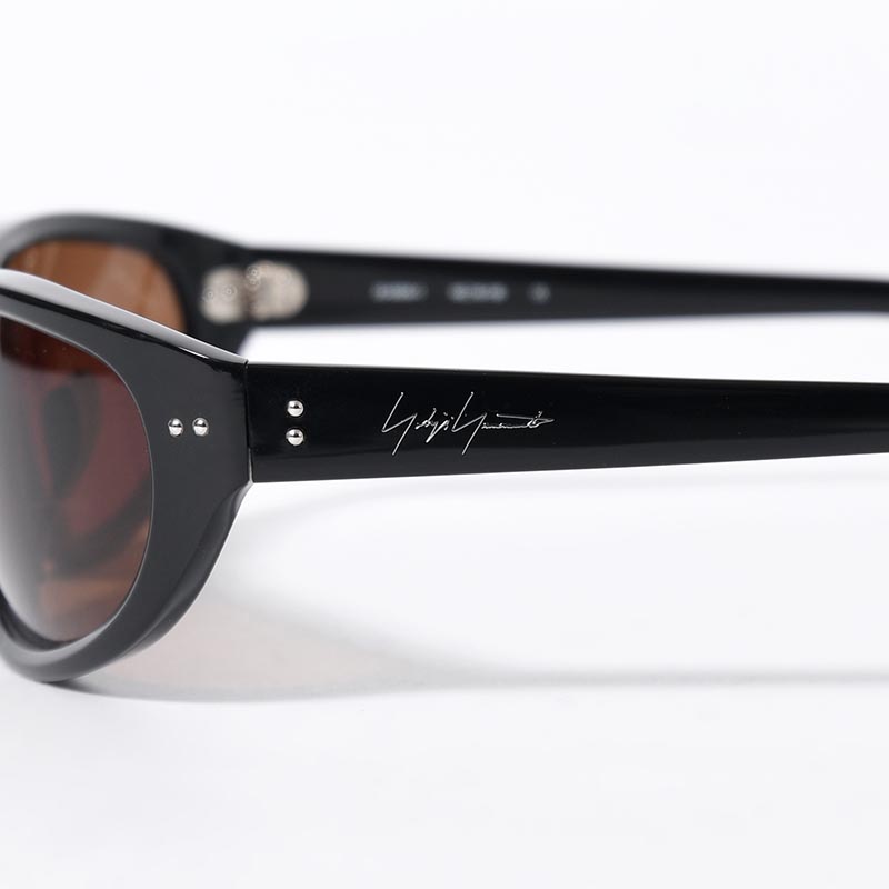 BLACK ACETATE CURVE SUNGLASSES -BROWN-