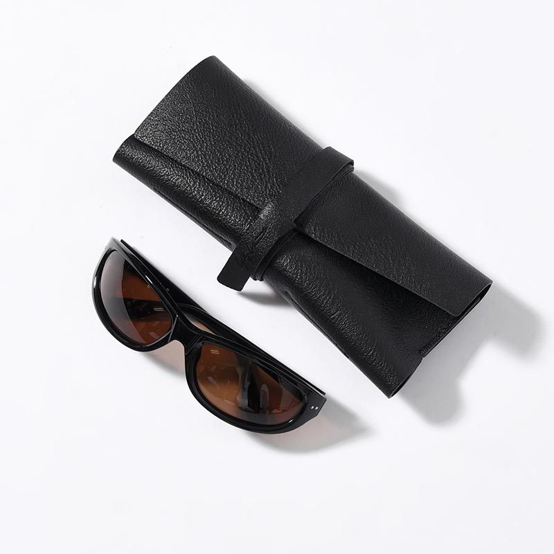 BLACK ACETATE CURVE SUNGLASSES -BROWN-