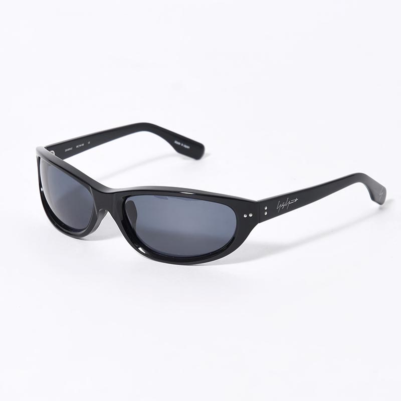 BLACK ACETATE CURVE SUNGLASSES -BLUE-