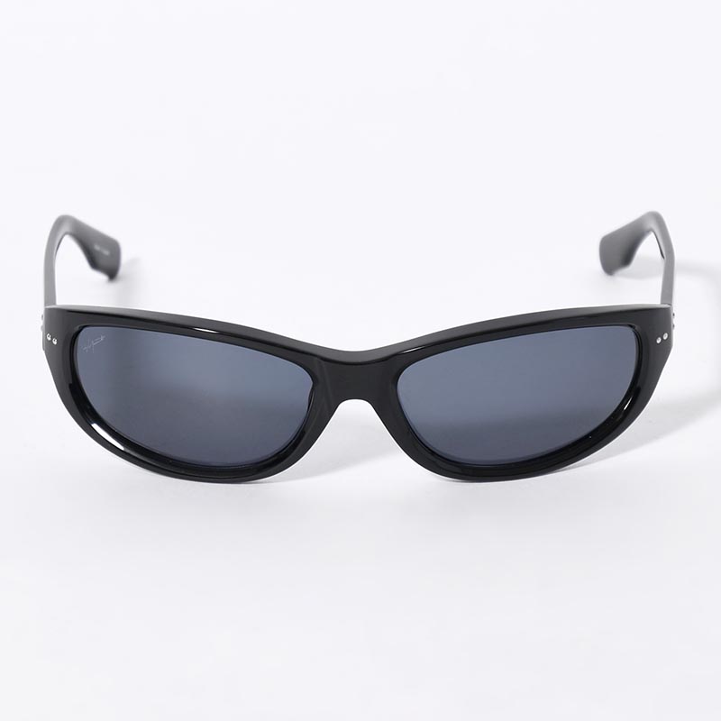 BLACK ACETATE CURVE SUNGLASSES -BLUE-