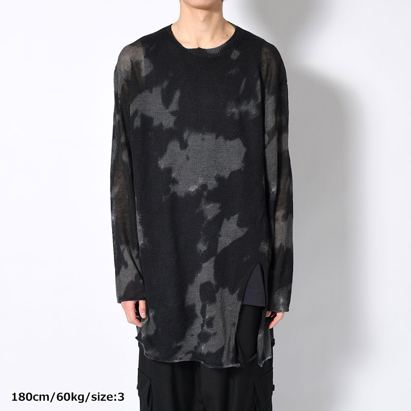 7G DYED JERSEY FRONT SLIT LONG SLEEVE -BLACK-