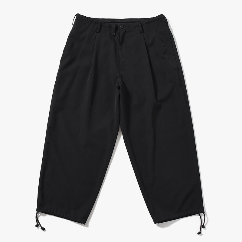 WOOL GABARDINE NEW STANDARD 2TUCKS STRING PANTS -BLACK-