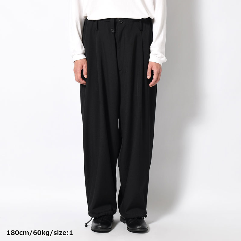 WOOL GABARDINE NEW STANDARD 2TUCKS STRING PANTS -BLACK-