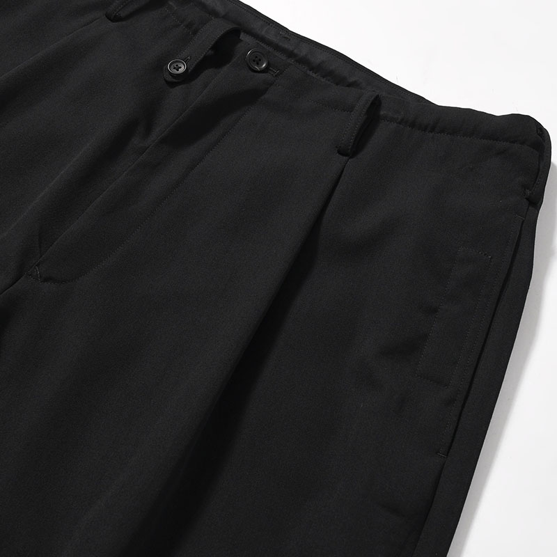 WOOL GABARDINE NEW STANDARD 2TUCKS STRING PANTS -BLACK-