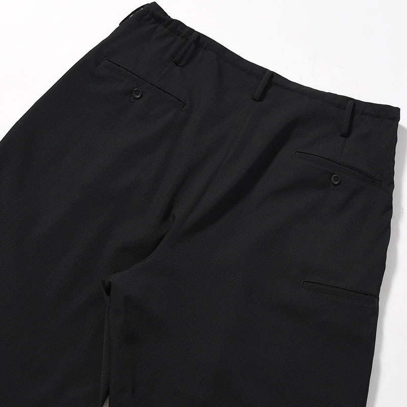 WOOL GABARDINE NEW STANDARD 2TUCKS STRING PANTS -BLACK-