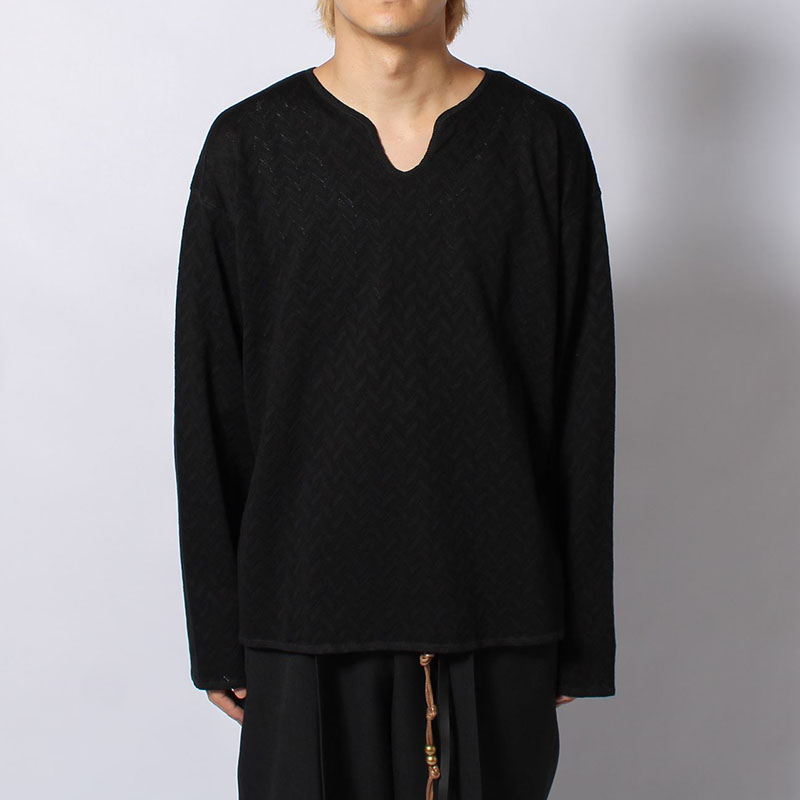 MESH HERRINGBONE KEY NECK L/S TEE -3.COLOR-