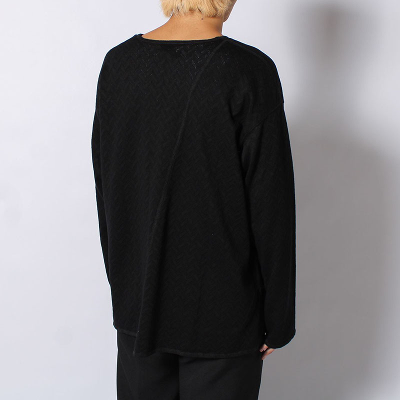 MESH HERRINGBONE KEY NECK L/S TEE -3.COLOR-