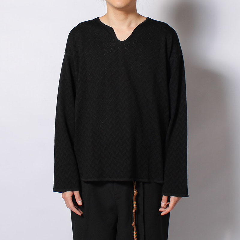 MESH HERRINGBONE KEY NECK L/S TEE -3.COLOR-