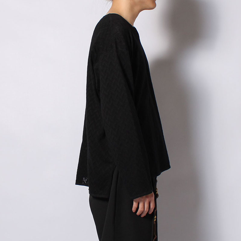 MESH HERRINGBONE KEY NECK L/S TEE -3.COLOR-