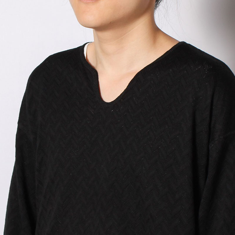 MESH HERRINGBONE KEY NECK L/S TEE -3.COLOR-