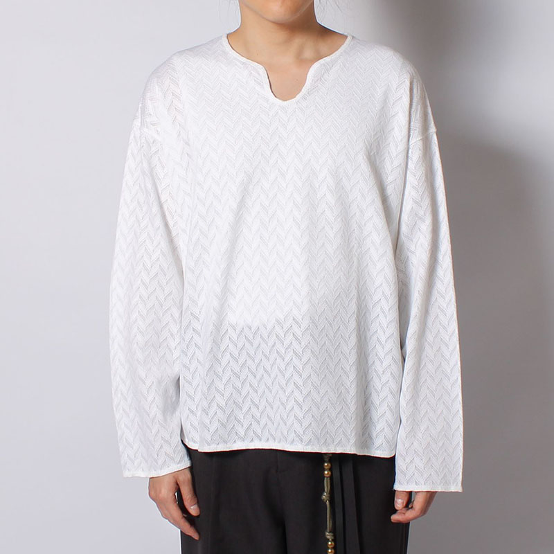 MESH HERRINGBONE KEY NECK L/S TEE -3.COLOR-