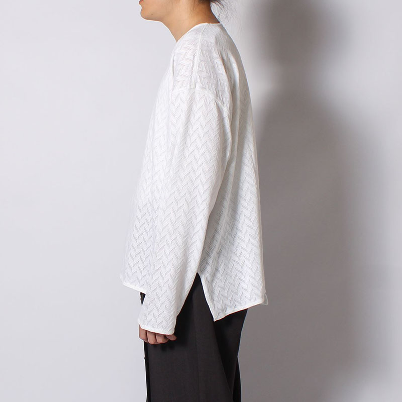 MESH HERRINGBONE KEY NECK L/S TEE -3.COLOR-