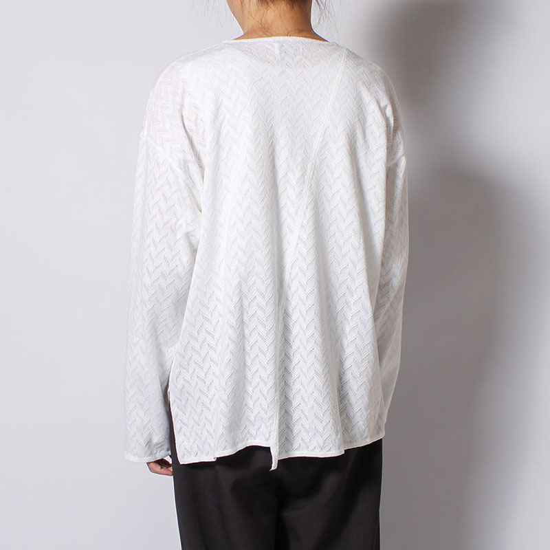 MESH HERRINGBONE KEY NECK L/S TEE -3.COLOR-
