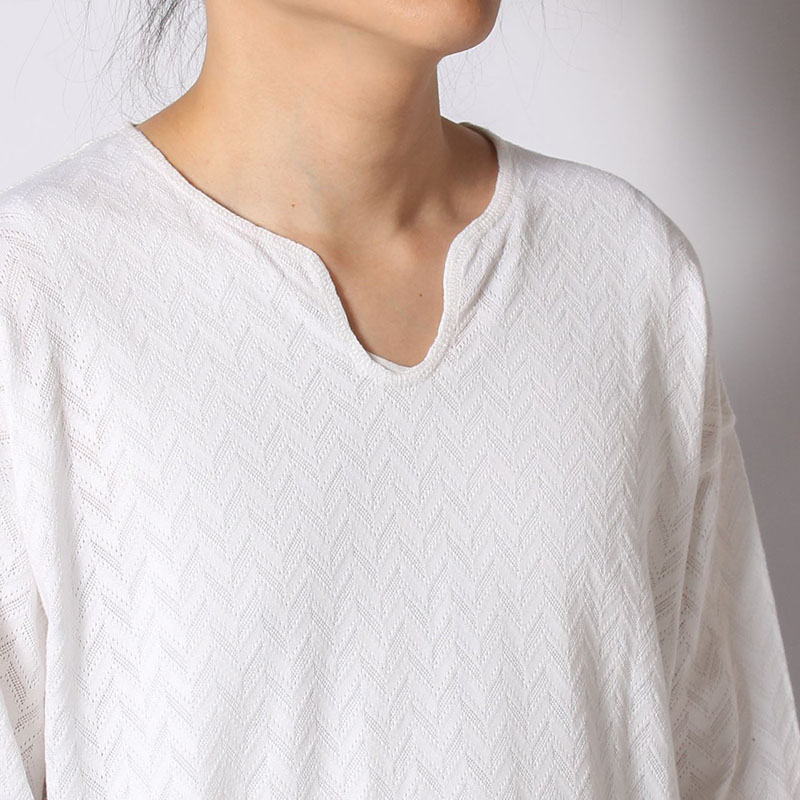 MESH HERRINGBONE KEY NECK L/S TEE -3.COLOR-