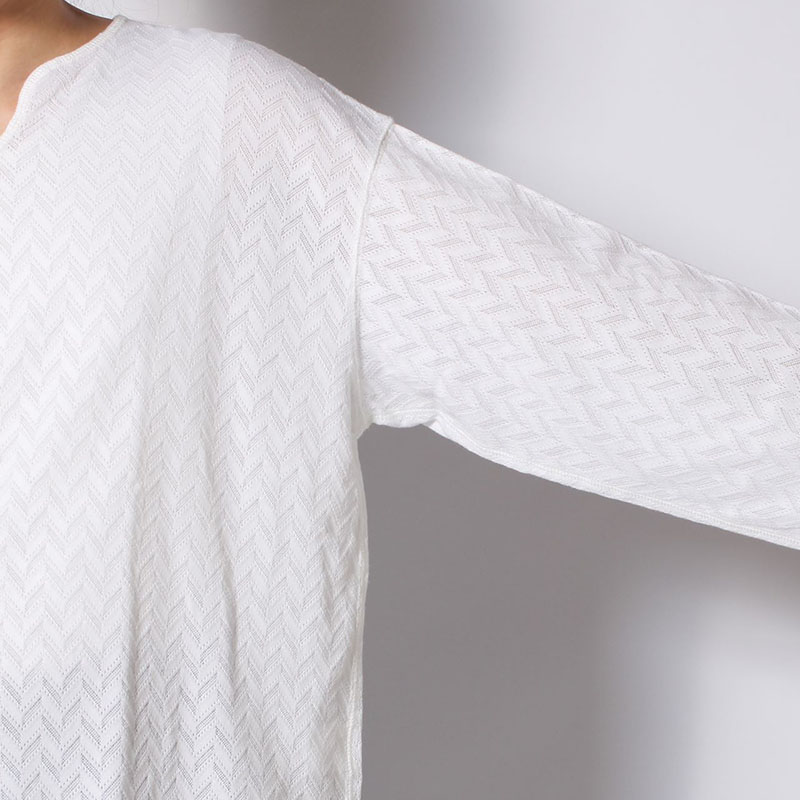 MESH HERRINGBONE KEY NECK L/S TEE -3.COLOR-