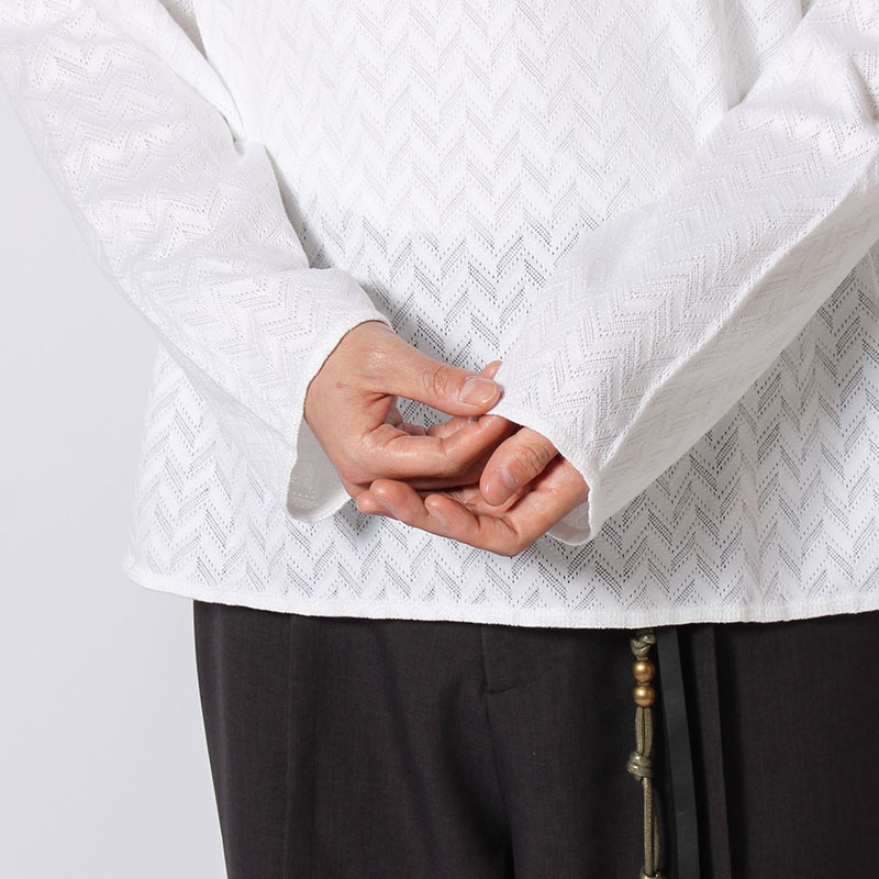 MESH HERRINGBONE KEY NECK L/S TEE -3.COLOR-