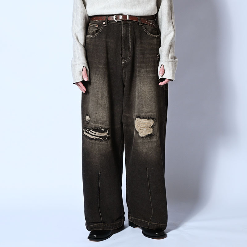 SUPER WIDE FADED DENIM PANTS -2.COLOR-