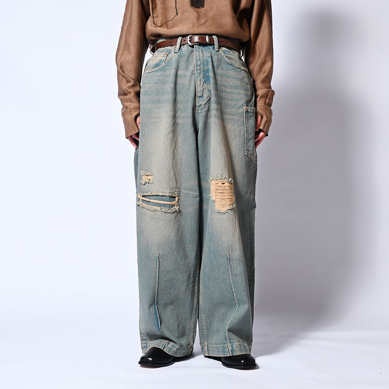 SUPER WIDE FADED DENIM PANTS -2.COLOR-