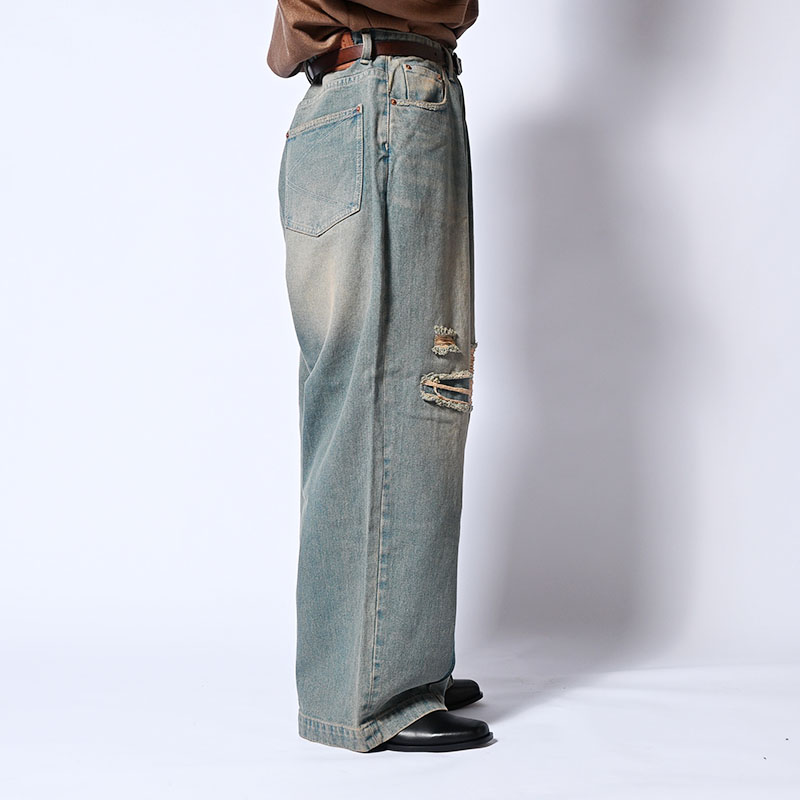 SUPER WIDE FADED DENIM PANTS -2.COLOR-