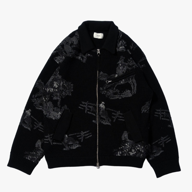 COWBOY PRINT ZIP KNIT -3.COLOR-(BLACK)