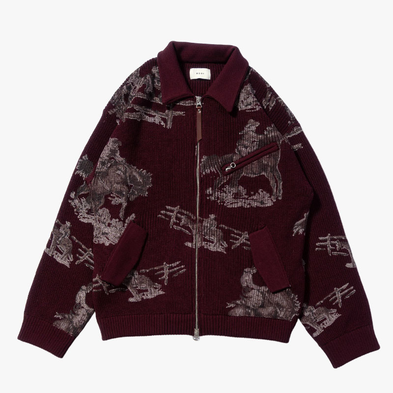 COWBOY PRINT ZIP KNIT -3.COLOR-(BURGUNDY)