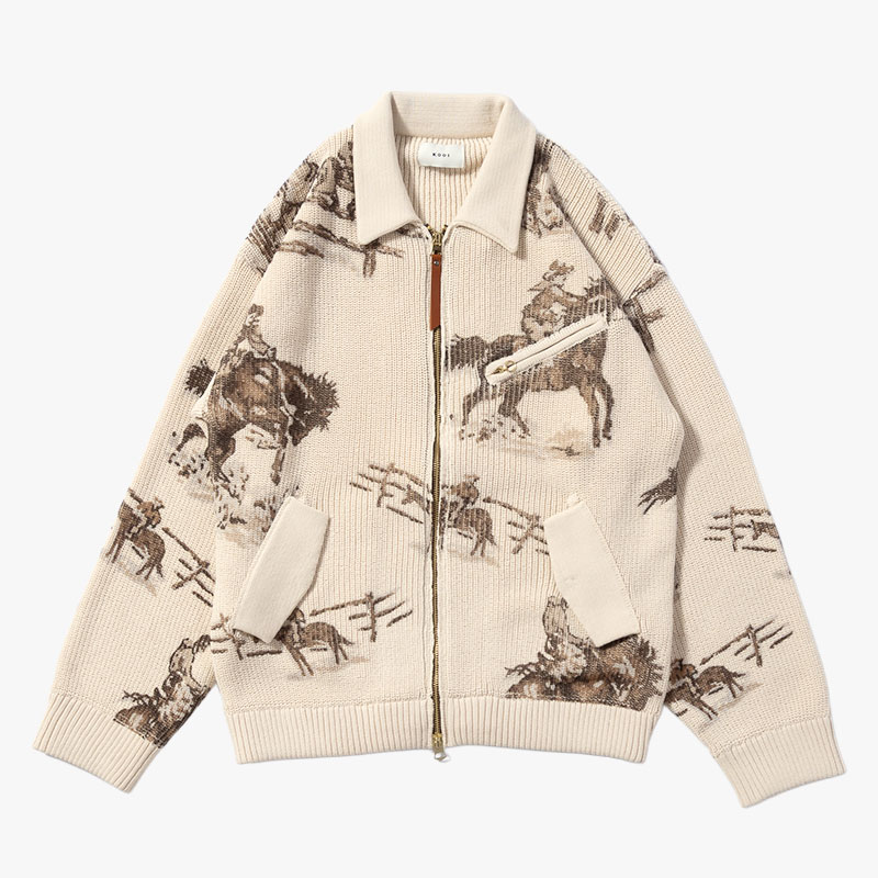 COWBOY PRINT ZIP KNIT -3.COLOR-(OFF WHITE)
