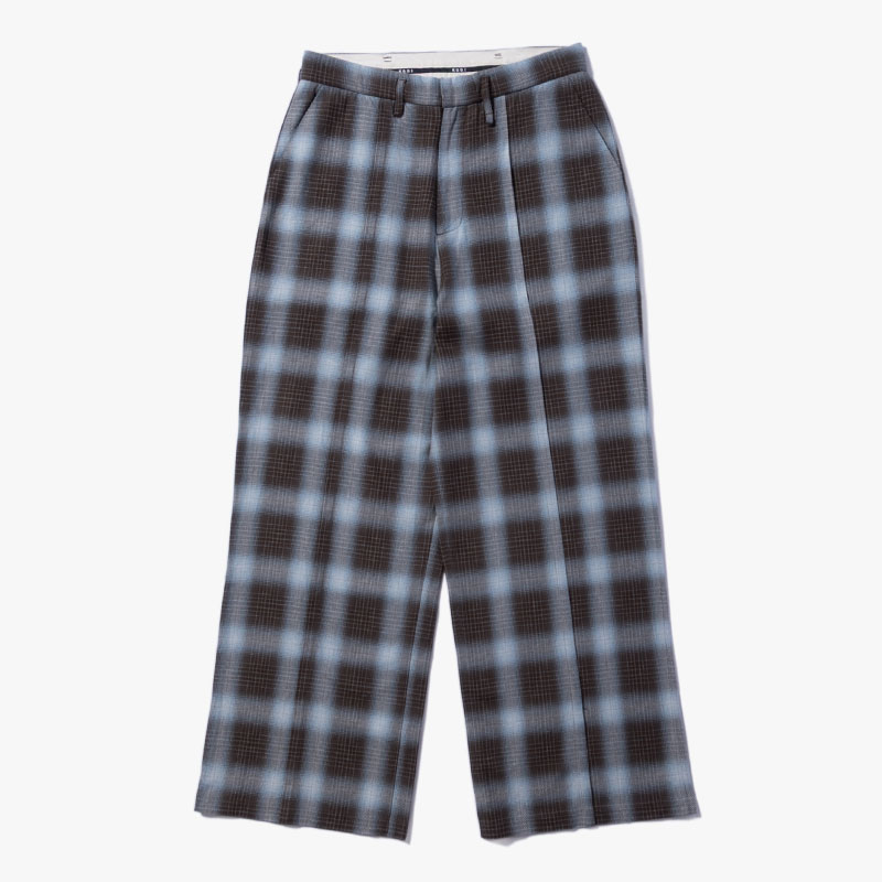 PLEATS CREASE WIDE CHECK PANTS -2.COLOR-(BLUE)