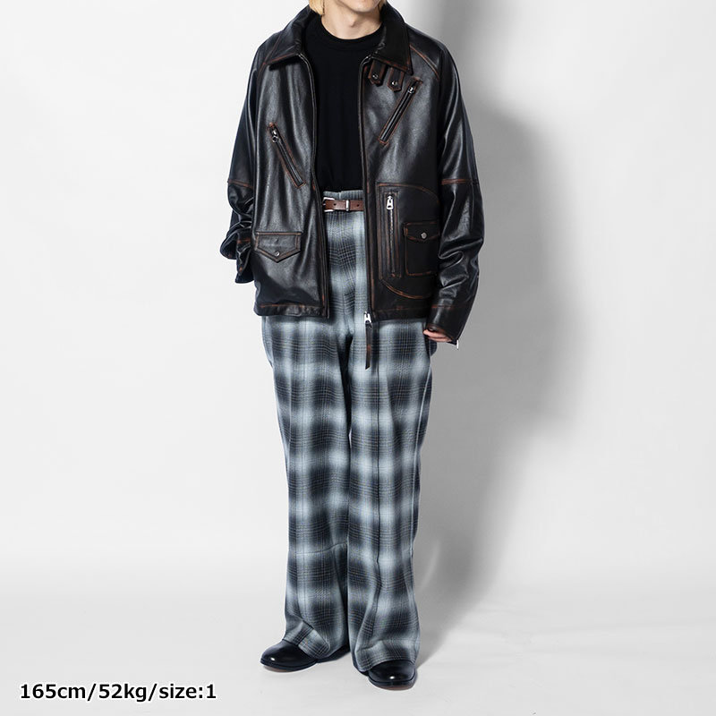 D POCKET AGING LEATHER JACKET -BLACK-