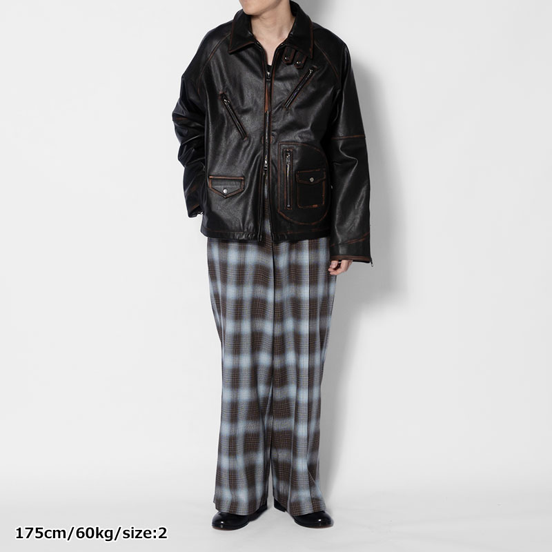 D POCKET AGING LEATHER JACKET -BLACK-